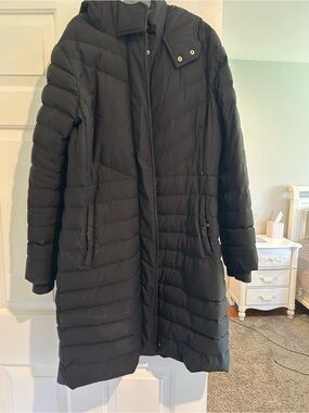 Abercrombie & Fitch Black Long Puffer Coat with Hood